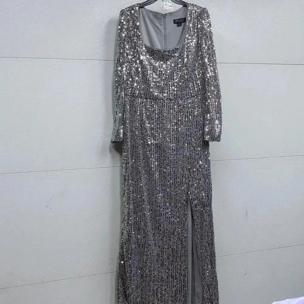 Alex & Eve Womens Puff Shoulder Long Sequins Dress size 16, m95 - Picture 3 of 8